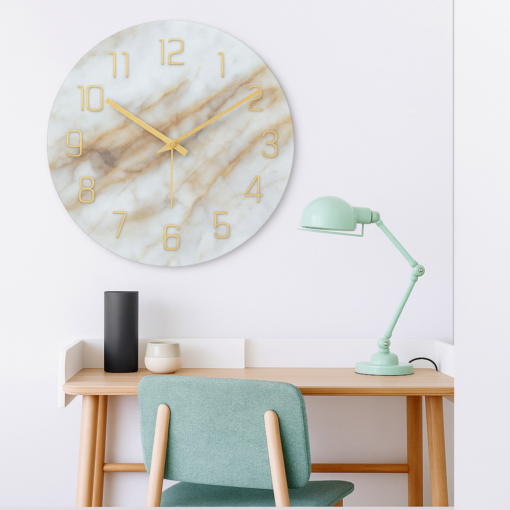Luxurious Marble-Design Wall Clock – Elegant Home Decor with Easy Read Dial 3