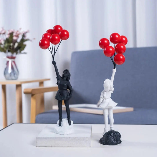 Flying Balloon Girl Resin Sculpture – Modern Art Decor for Home and Office 1