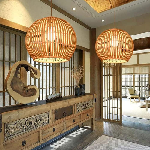 Handwoven Bamboo Chandelier with Adjustable Cable – Boho Style Lighting Fixture 1
