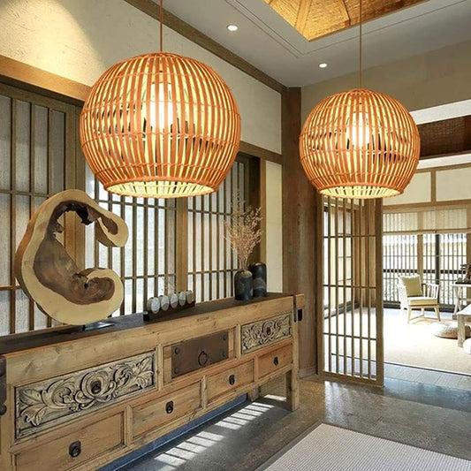 Handwoven Bamboo Chandelier with Adjustable Cable – Boho Style Lighting Fixture 1