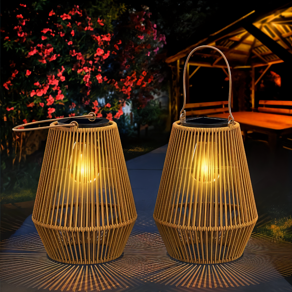 Solar Outdoor Lamp with Rattan-Style Design – Durable and Weather-Resistant Garden Light 1