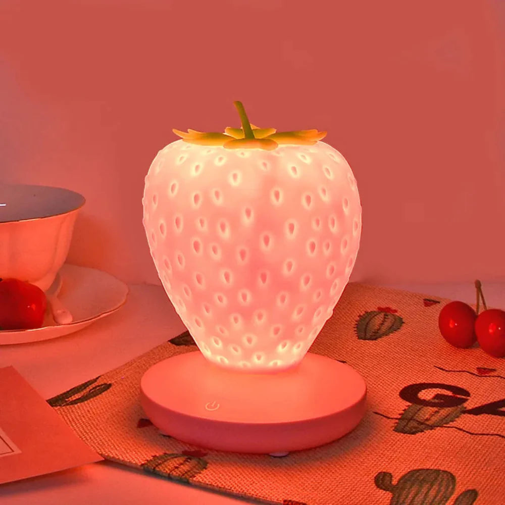 Modern Strawberry-Shaped LED Table Lamp – Rechargeable, Warm White Light for Playful Decor 1