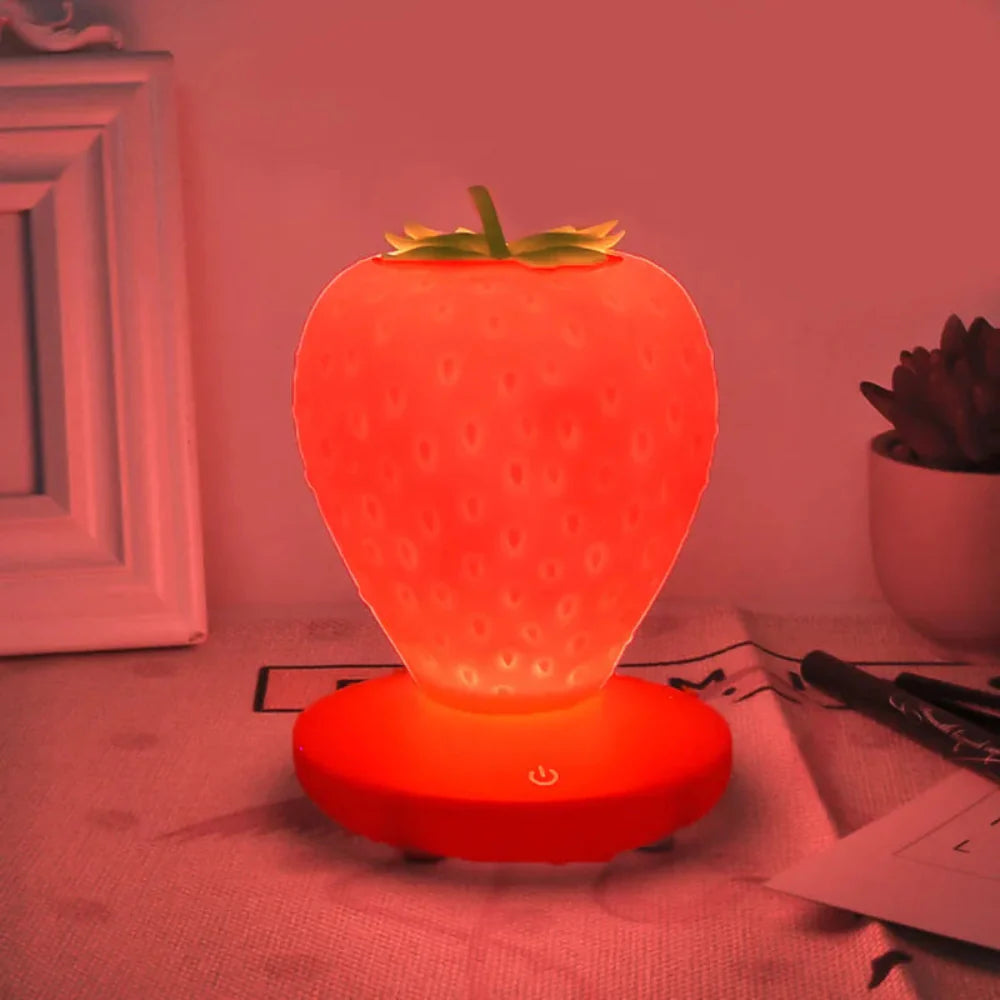 Modern Strawberry-Shaped LED Table Lamp – Rechargeable, Warm White Light for Playful Decor 2