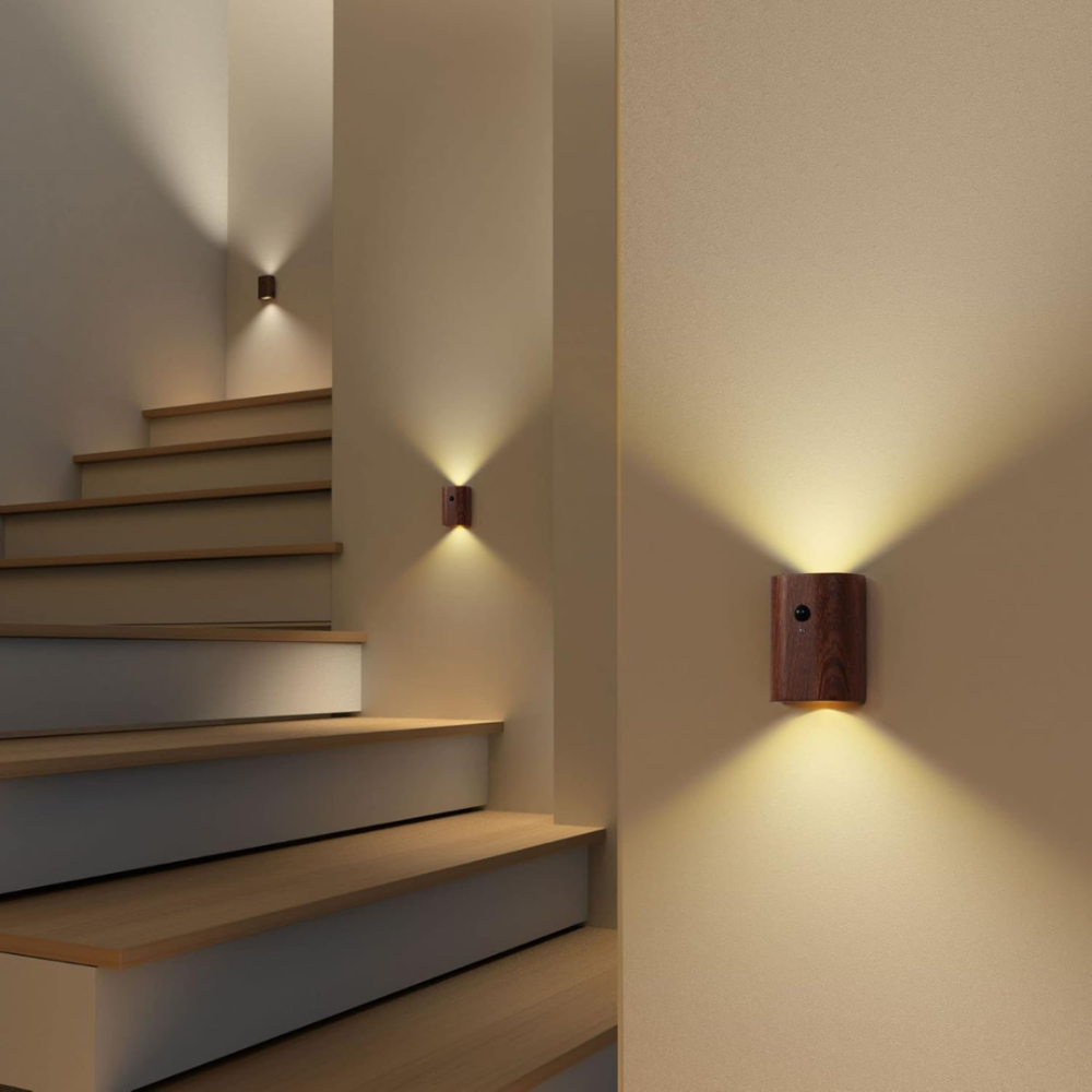 Wireless LED Wall Light with Motion Sensor – Elegant Wooden Design for Home and Office 1