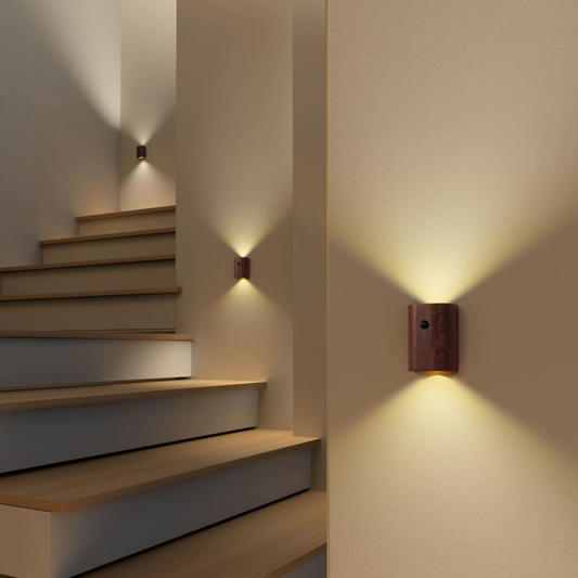 Bewegungsmelder LED-Wandleuchte aus Holz - Kabellose intelligente Beleuchtung