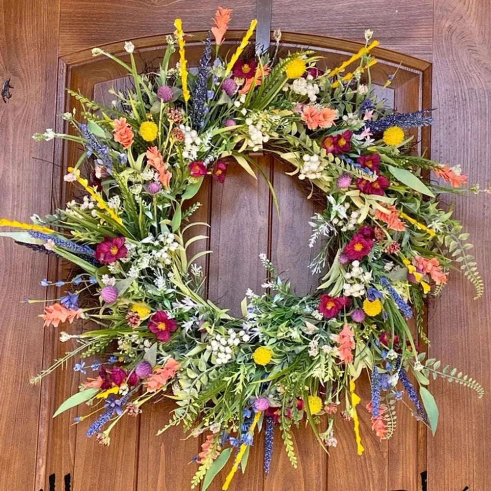 Handcrafted Floral Wreath for Year-Round Elegance – Vibrant Artificial Flowers on Durable Grapevine Base 2