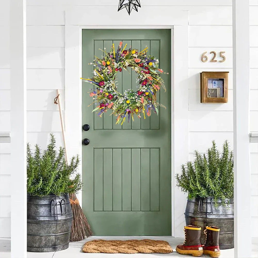 Handcrafted Floral Wreath for Year-Round Elegance – Vibrant Artificial Flowers on Durable Grapevine Base 4