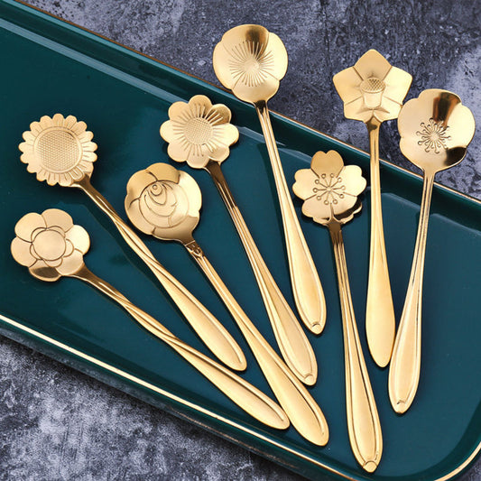 BlossomSpoons - Edelstahl Blume Teelöffel Set
