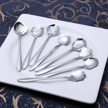 Elegant Stainless Steel Floral Teaspoon Set – 8 Unique Designs for Tea, Coffee, and Desserts 2