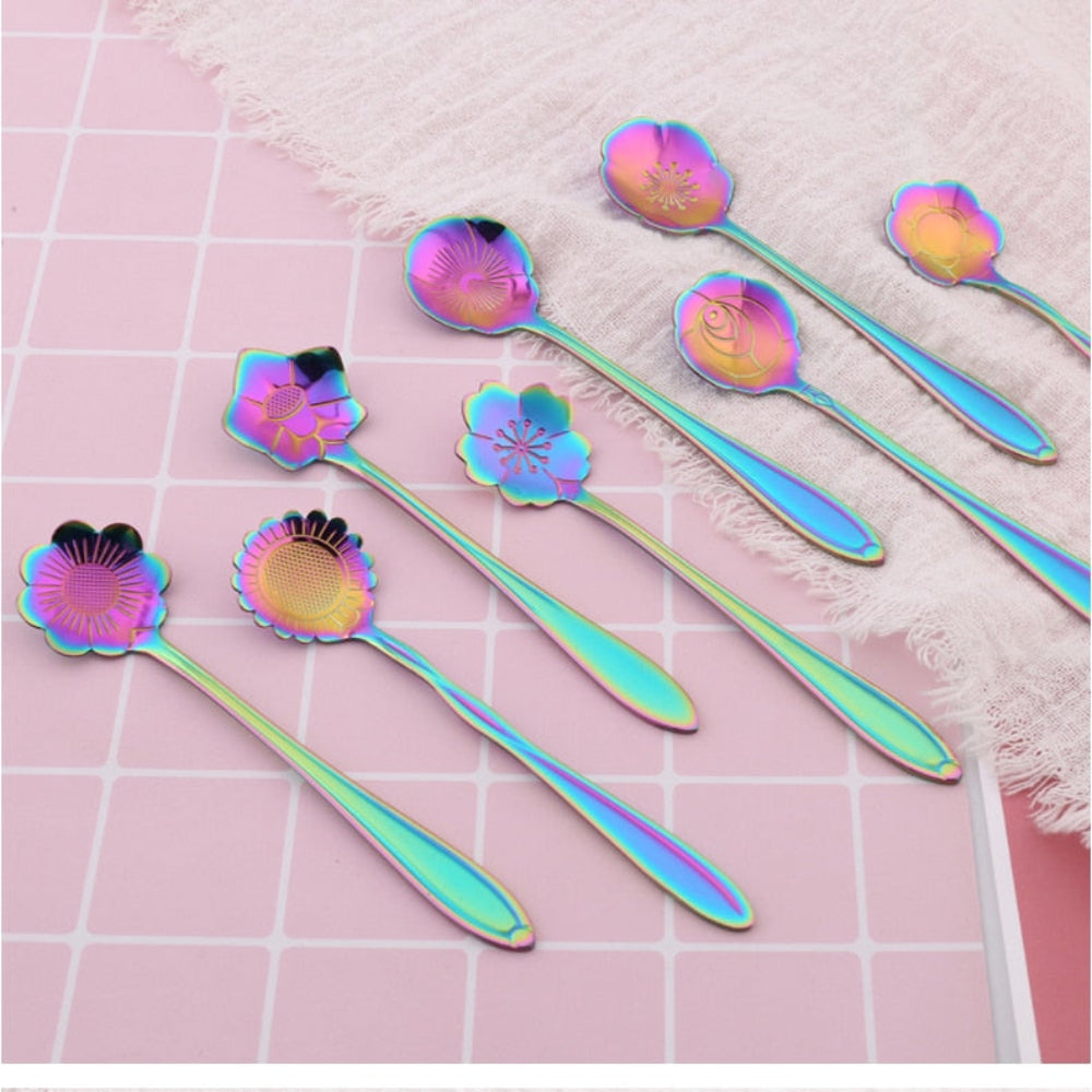 Elegant Stainless Steel Floral Teaspoon Set – 8 Unique Designs for Tea, Coffee, and Desserts 4
