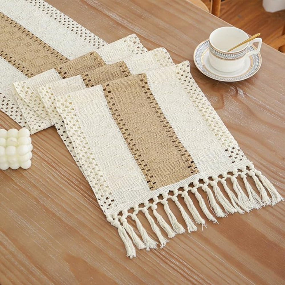 Handcrafted Boho Table Runner – Natural Cotton, Linen, and Polyester Blend for Rustic and Modern Decor 6
