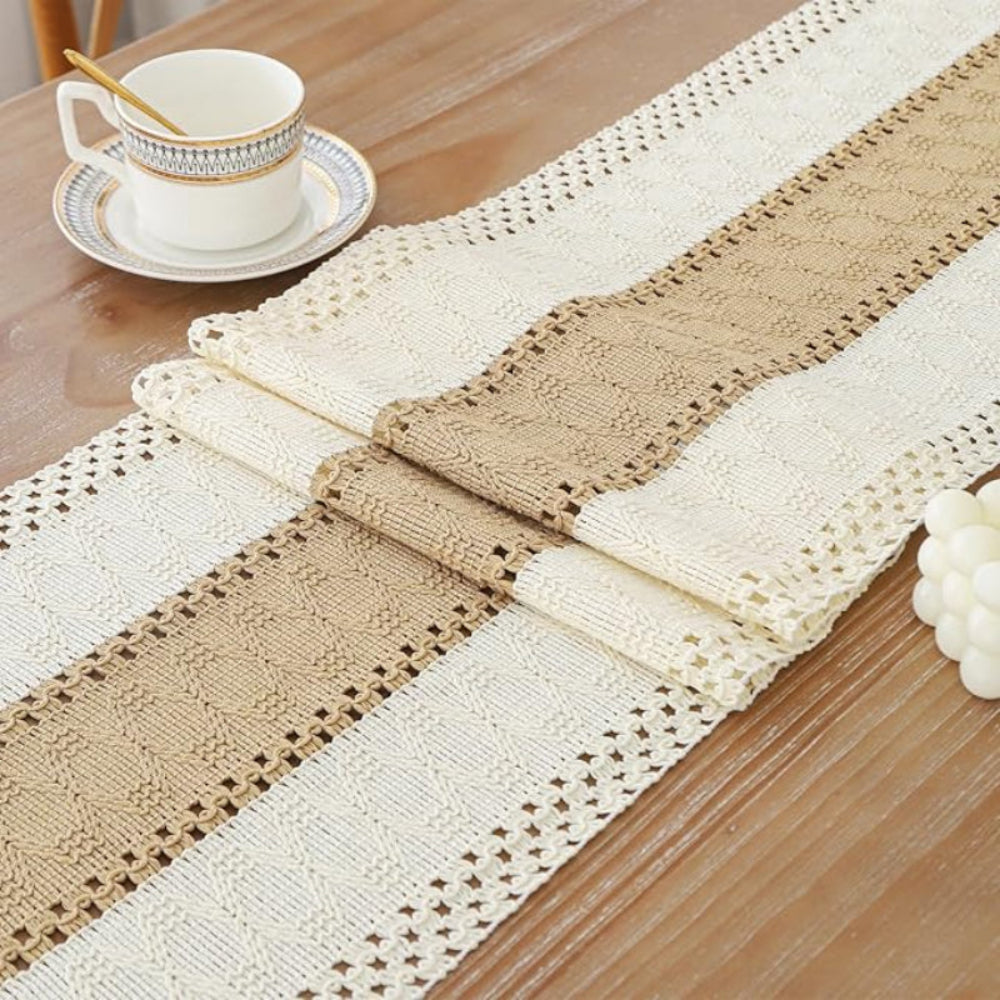 Handcrafted Boho Table Runner – Natural Cotton, Linen, and Polyester Blend for Rustic and Modern Decor 5