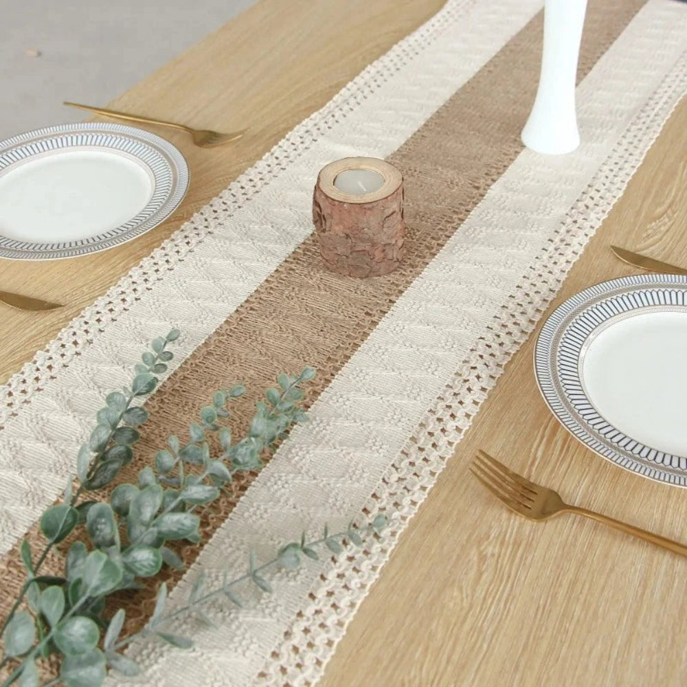 Handcrafted Boho Table Runner – Natural Cotton, Linen, and Polyester Blend for Rustic and Modern Decor 2