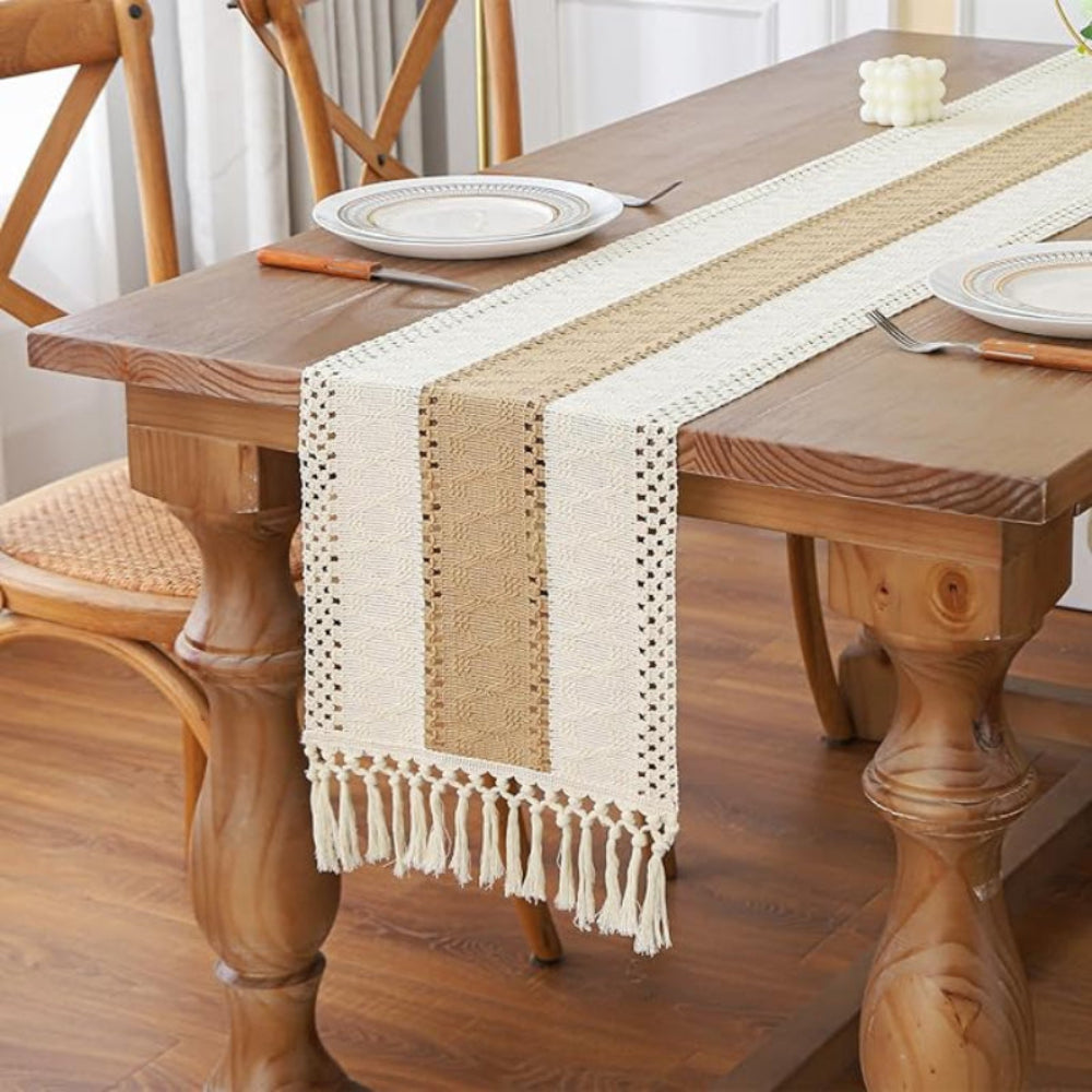 Handcrafted Boho Table Runner – Natural Cotton, Linen, and Polyester Blend for Rustic and Modern Decor 3