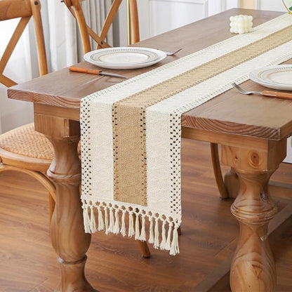 Handcrafted Boho Table Runner – Natural Cotton, Linen, and Polyester Blend for Rustic and Modern Decor 3