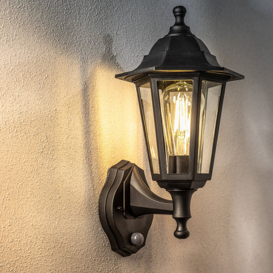 Outdoor Wall Lantern with PIR Motion Sensor – Classic Black Metal Design 1