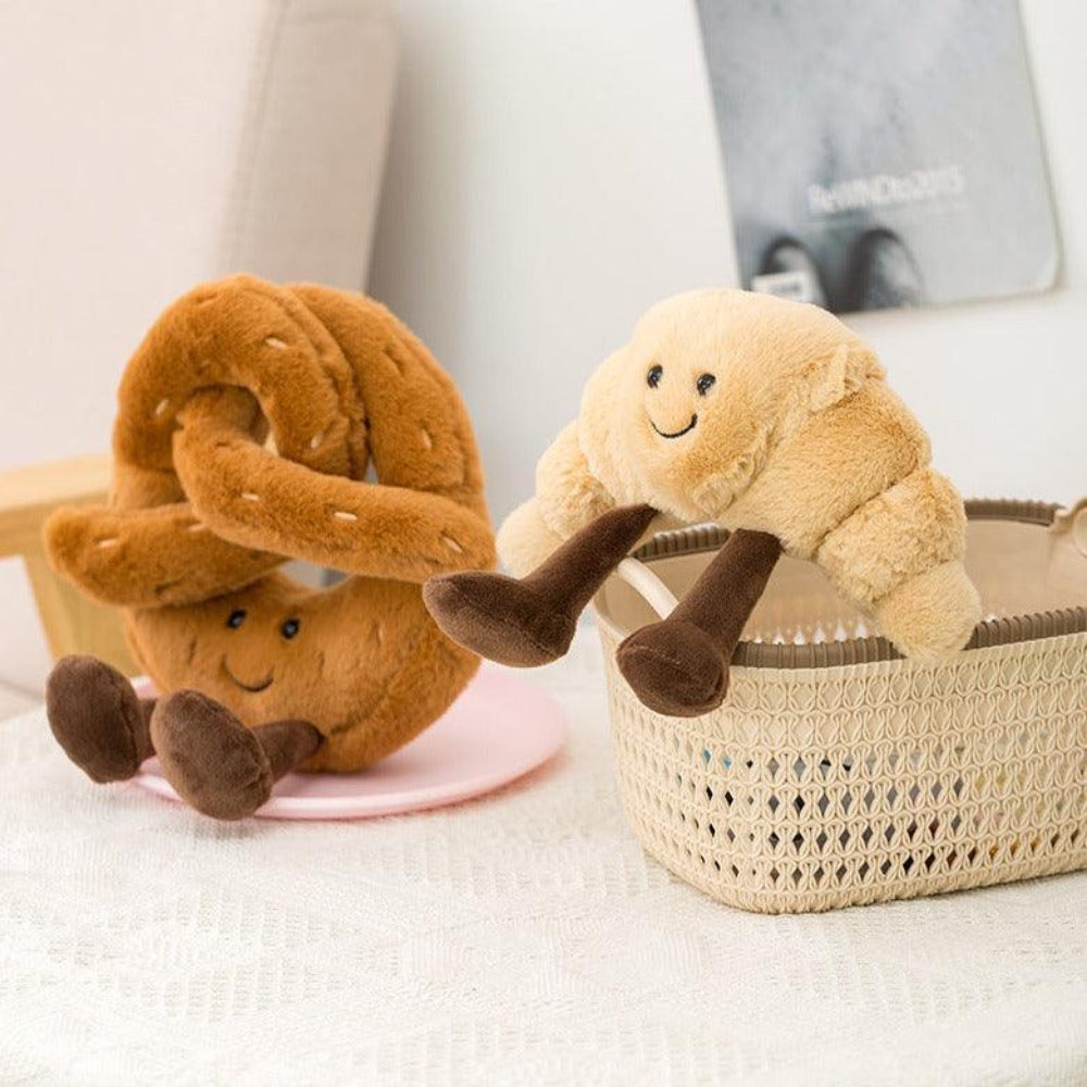 Plush Bakery-Inspired Stuffed Animals – Soft Baguette, Croissant, and Roll Pillows 2
