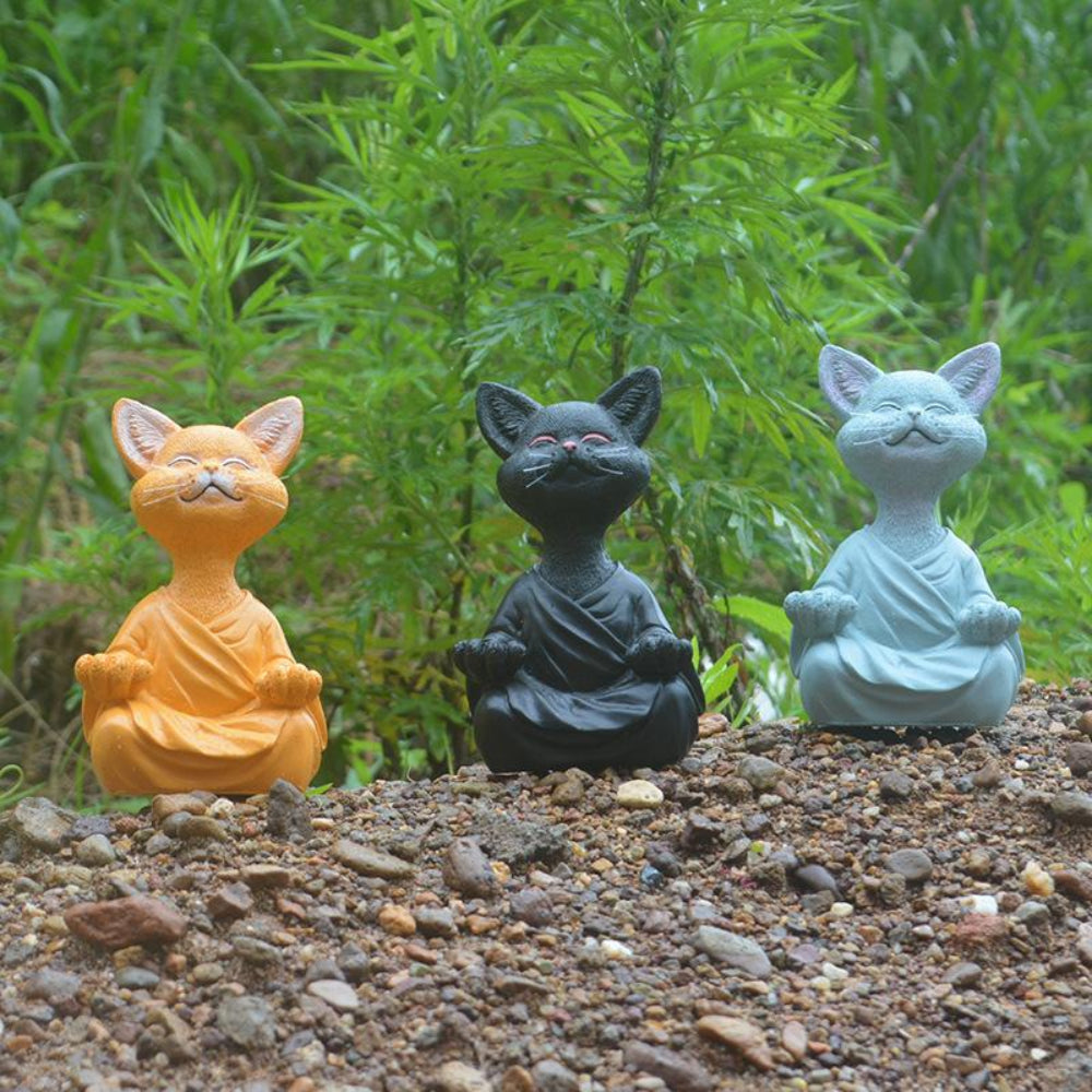 Cat Buddha Statue – Handcrafted Resin Cat Figurine for Mindful Home Décor 4