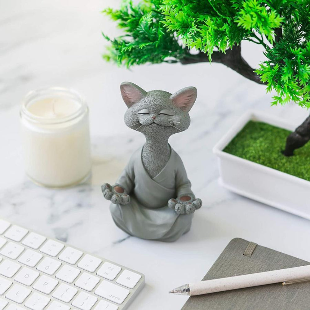 Cat Buddha Statue – Handcrafted Resin Cat Figurine for Mindful Home Décor 2