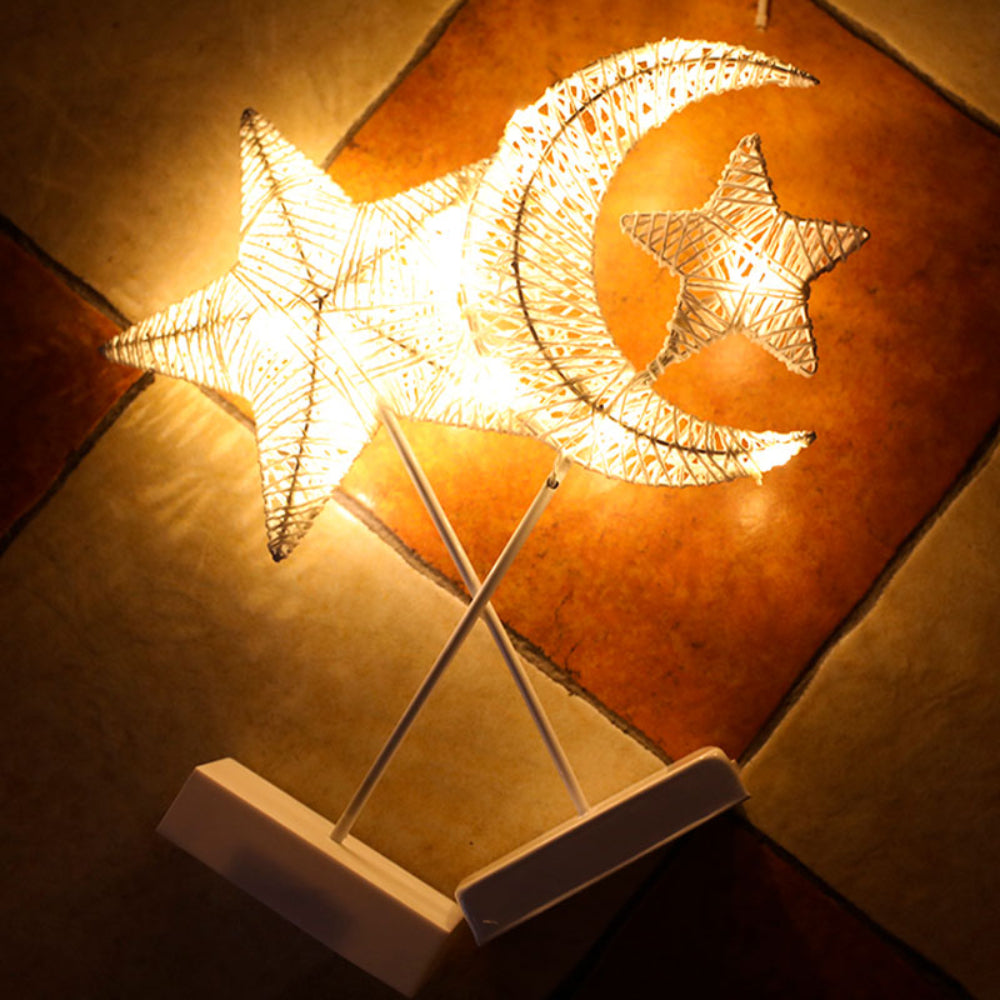 Sculptural LED Table Lamps in Star, Moon, and Heart Shapes – Battery Operated Rattan and Copper Wire Design 4