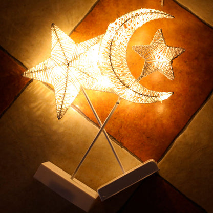 Sculptural LED Table Lamps in Star, Moon, and Heart Shapes – Battery Operated Rattan and Copper Wire Design 4