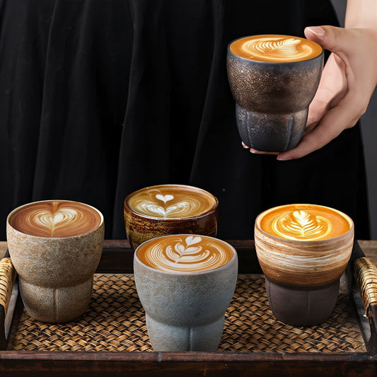 Rustic Handmade Coffee Mug with Unique Slanted Design – 100-200ml Porcelain Cup 1