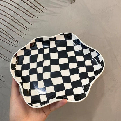 Cloud-Inspired Ceramic Dish with Bold Checkered Pattern – Versatile Decorative Bowl 2