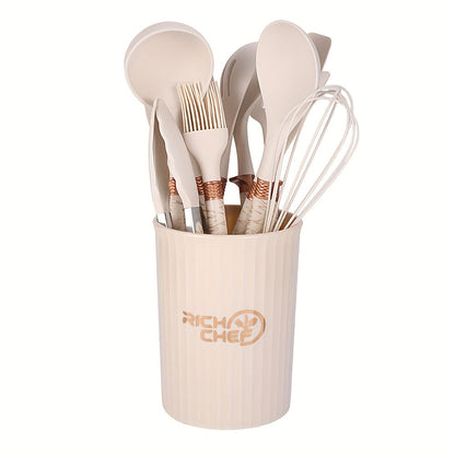 Premium Silicone Kitchen Utensil Set with Wooden Handles – Heat Resistant and Non-Stick 4