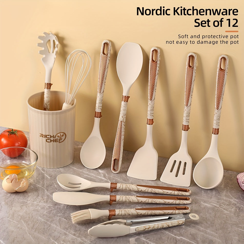 Premium Silicone Kitchen Utensil Set with Wooden Handles – Heat Resistant and Non-Stick 1
