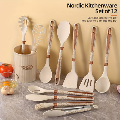 Premium Silicone Kitchen Utensil Set with Wooden Handles – Heat Resistant and Non-Stick 1