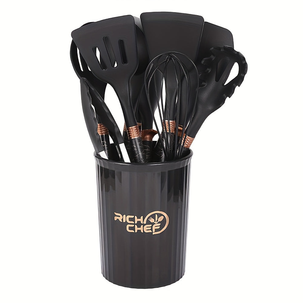 Premium Silicone Kitchen Utensil Set with Wooden Handles – Heat Resistant and Non-Stick 5