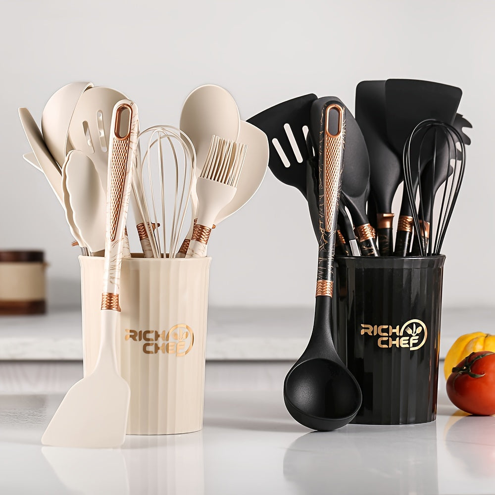 Premium Silicone Kitchen Utensil Set with Wooden Handles – Heat Resistant and Non-Stick 2