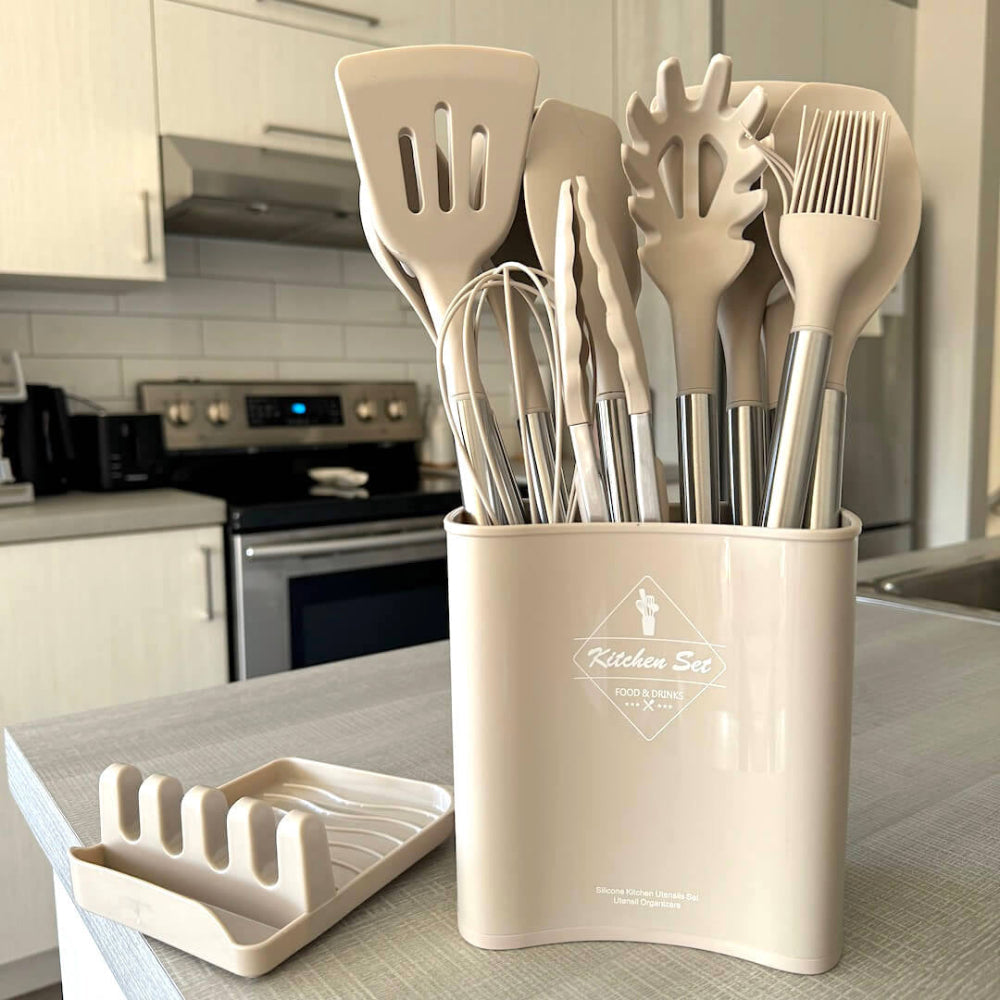 12-Piece Silicone Kitchen Utensil Set with Holder – Heat Resistant and Dishwasher Safe 10