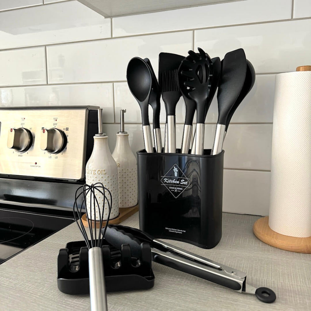 12-Piece Silicone Kitchen Utensil Set with Holder – Heat Resistant and Dishwasher Safe 8