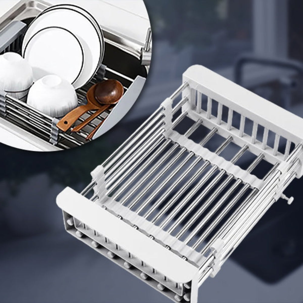 Roll-Up Drying Rack for Kitchen Sink – Stainless Steel with Non-Slip Silicone Ends 2