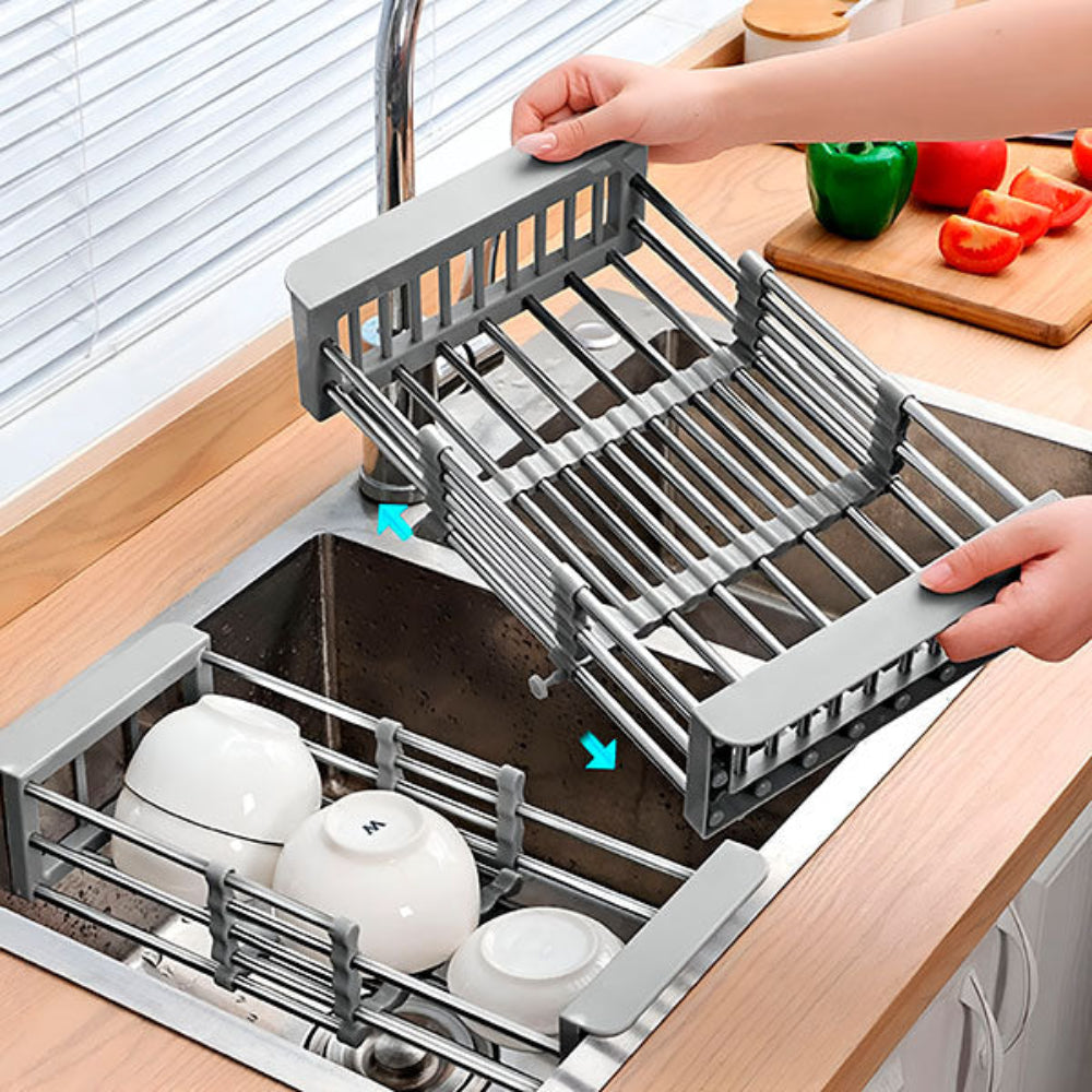 Roll-Up Drying Rack for Kitchen Sink – Stainless Steel with Non-Slip Silicone Ends 3