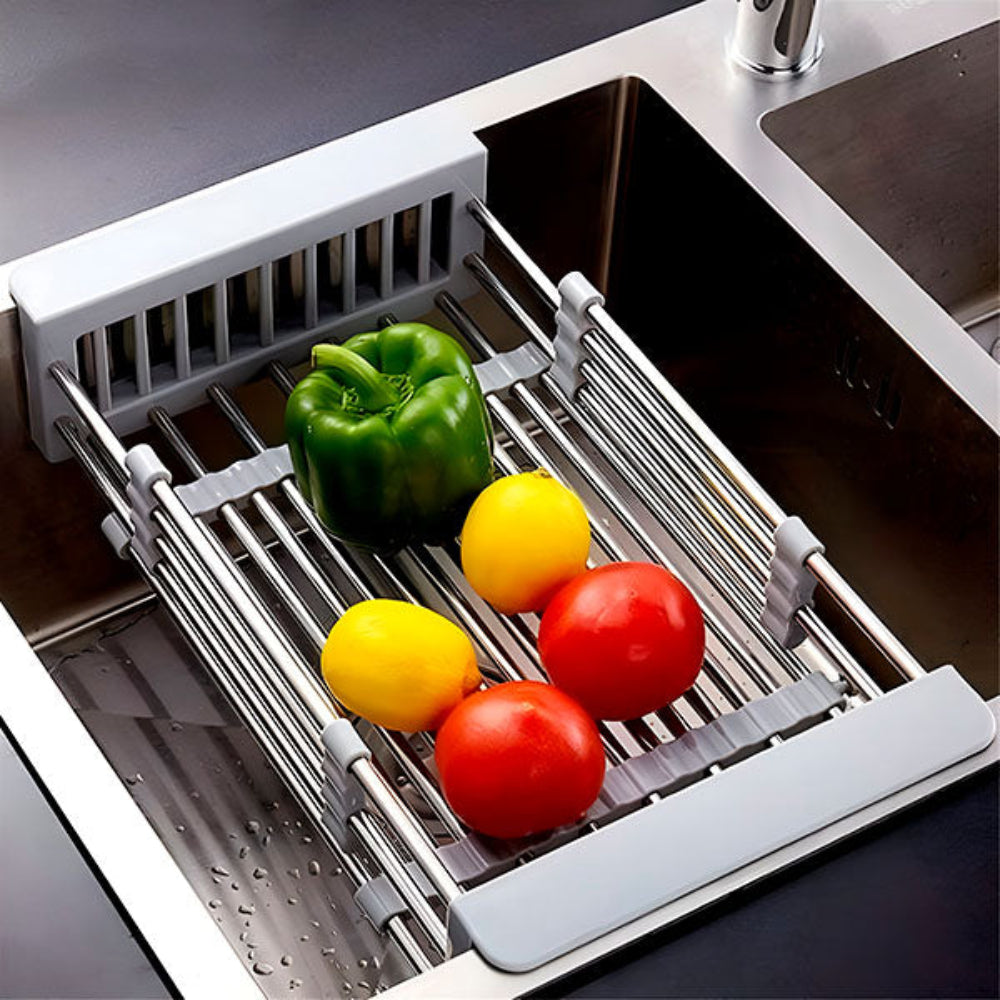Roll-Up Drying Rack for Kitchen Sink – Stainless Steel with Non-Slip Silicone Ends 5