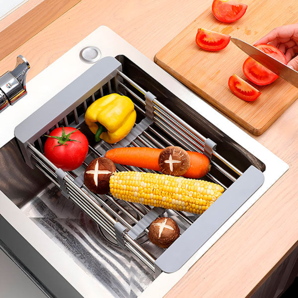 Roll-Up Drying Rack for Kitchen Sink – Stainless Steel with Non-Slip Silicone Ends 6