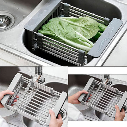 Roll-Up Drying Rack for Kitchen Sink – Stainless Steel with Non-Slip Silicone Ends 7
