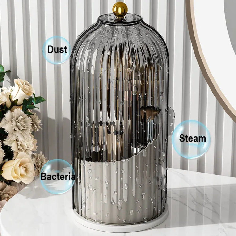 360° Rotating Makeup Brush Holder with Dustproof Lid – Elegant Organizer for Beauty Essentials 4