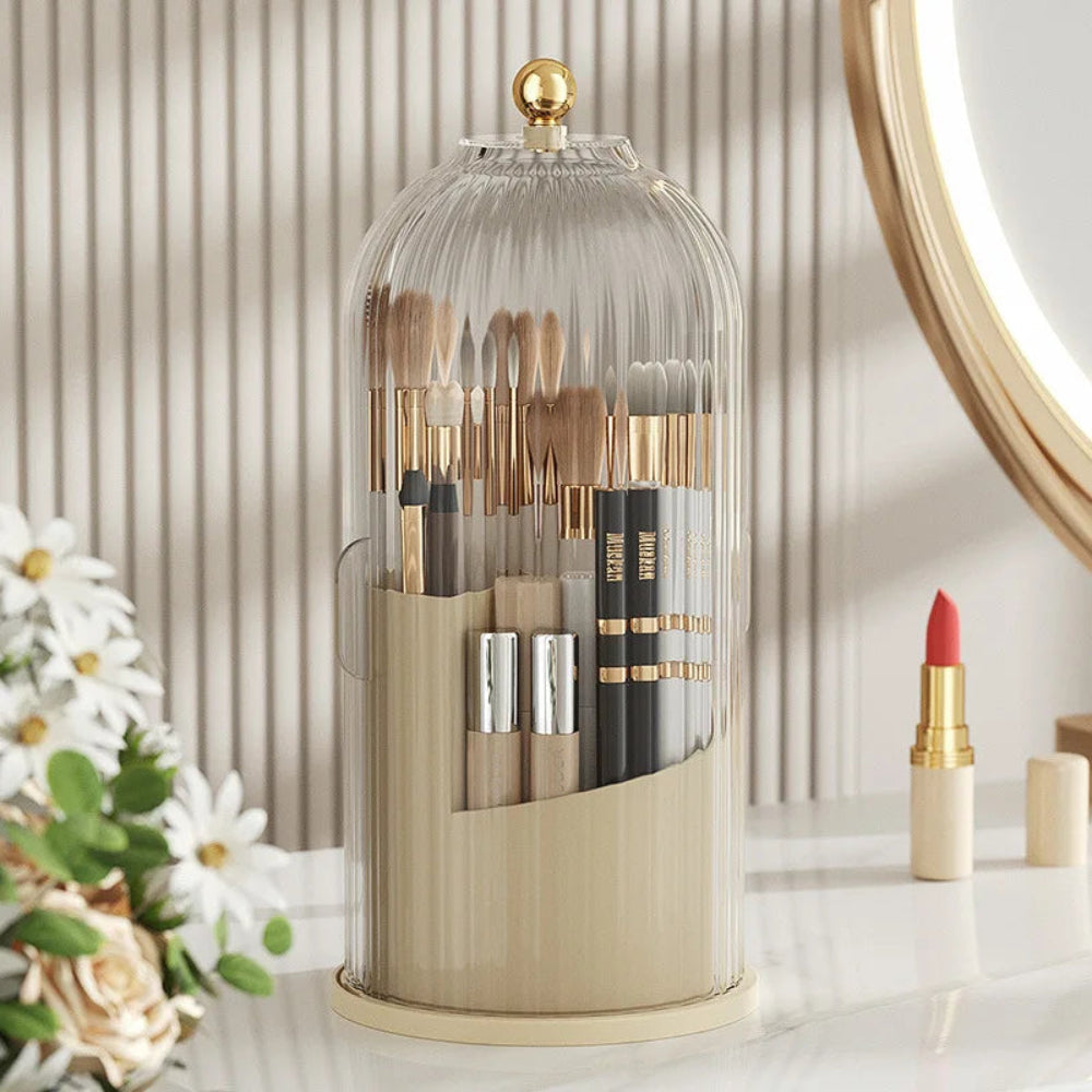360° Rotating Makeup Brush Holder with Dustproof Lid – Elegant Organizer for Beauty Essentials 5