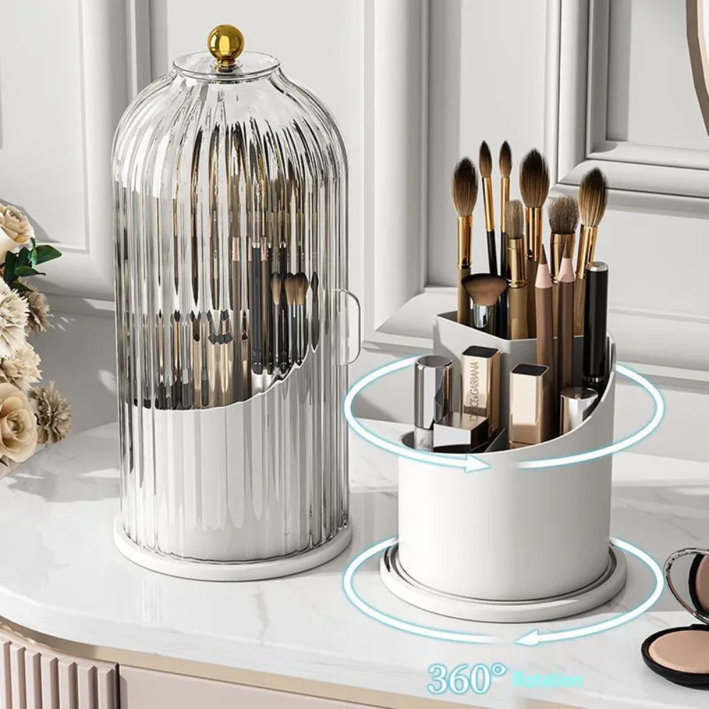 360° Rotating Makeup Brush Holder with Dustproof Lid – Elegant Organizer for Beauty Essentials 8