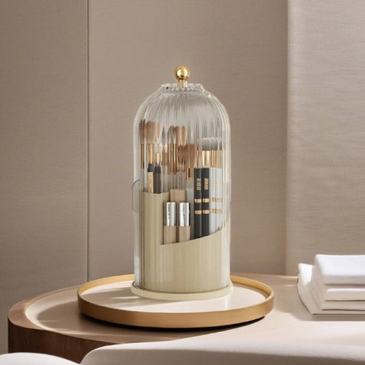 360° Rotating Makeup Brush Holder with Dustproof Lid – Elegant Organizer for Beauty Essentials 1