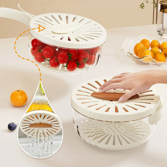 Multi-Functional Fruit and Vegetable Washing Bowl with Lid - 3-in-1 Design for Efficient Washing, Draining, and Storage 1