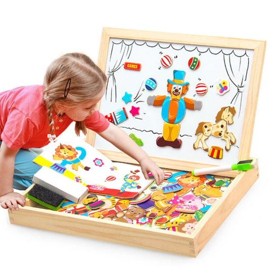 Wooden Magnetic Drawing Board with Puzzle – Double-Sided Educational Toy for Creative Learning 1