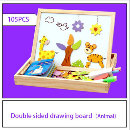 Wooden Magnetic Drawing Board with Puzzle – Double-Sided Educational Toy for Creative Learning 8
