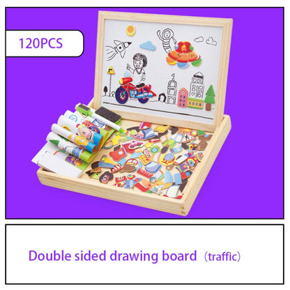 Wooden Magnetic Drawing Board with Puzzle – Double-Sided Educational Toy for Creative Learning 9