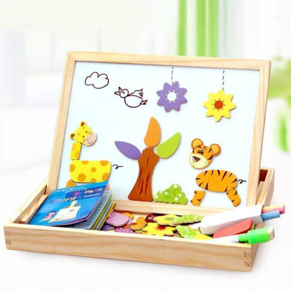 Wooden Magnetic Drawing Board with Puzzle – Double-Sided Educational Toy for Creative Learning 3