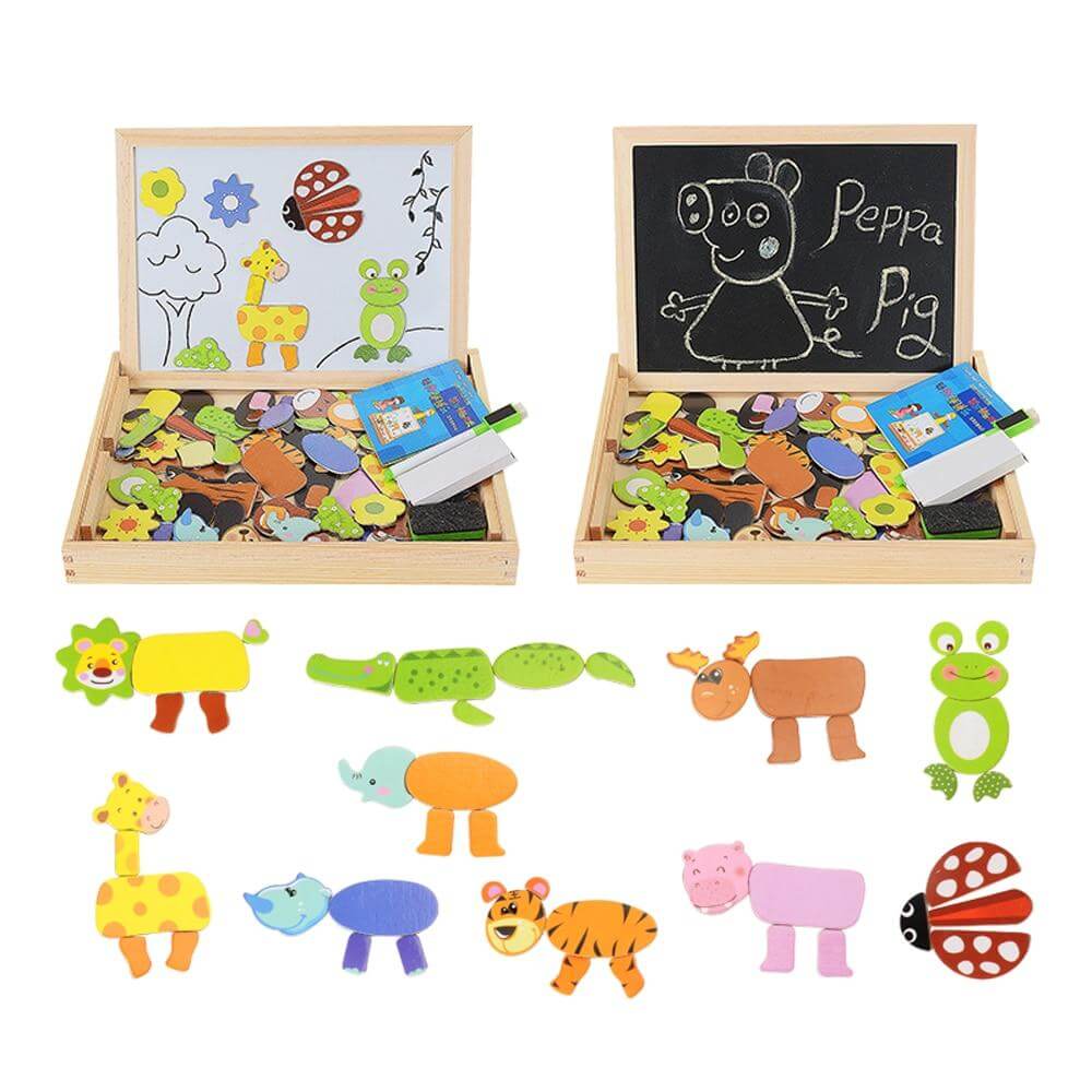 Wooden Magnetic Drawing Board with Puzzle – Double-Sided Educational Toy for Creative Learning 4