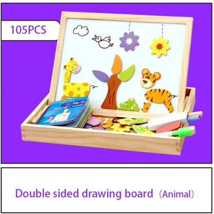 Wooden Magnetic Drawing Board with Puzzle – Double-Sided Educational Toy for Creative Learning 5